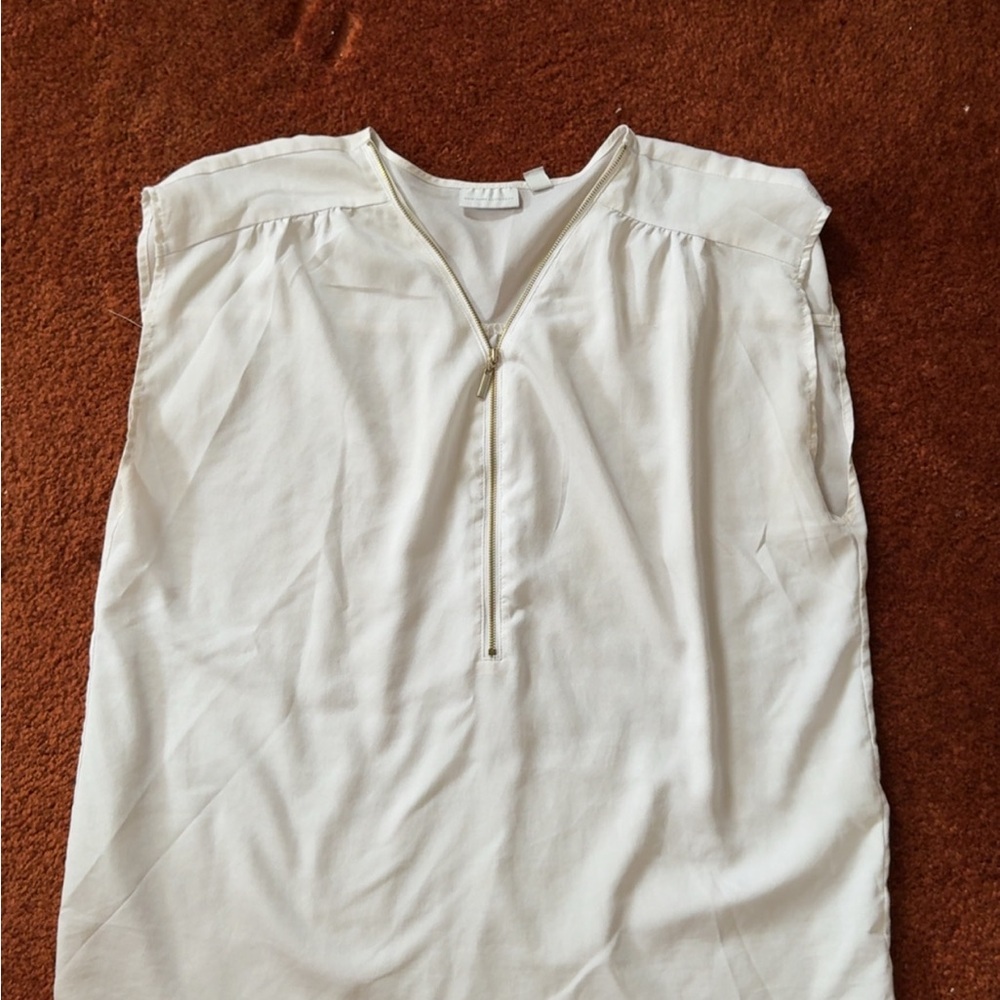 New York & Company White Blouse with Gold Zipper